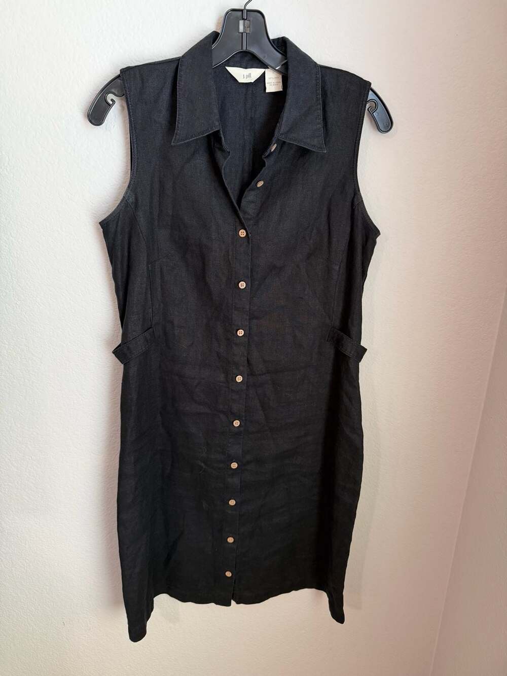 J.Jill Black 100% Linen Sleeveless Button-Front Shirt Dress Size S